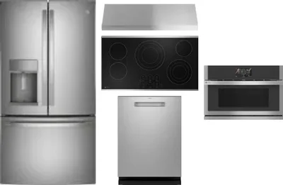 5 Piece Package Includes Refrigerator, Cooktop, Wall Oven, Hood And Dishwasher